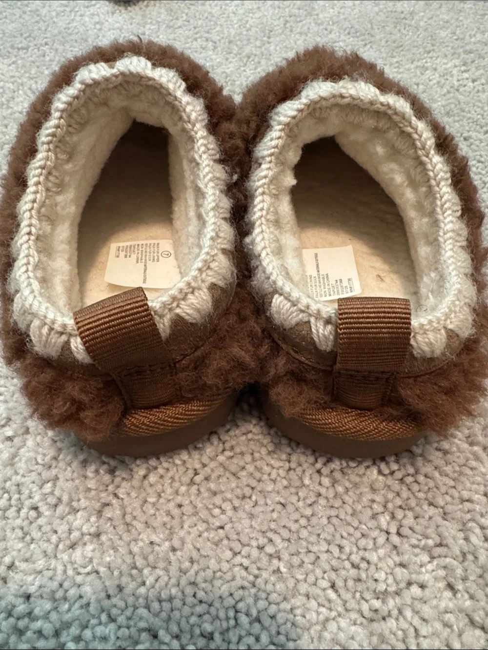 Target Brown Fuzzy Slip-On Kids Slippers with Cream Trim